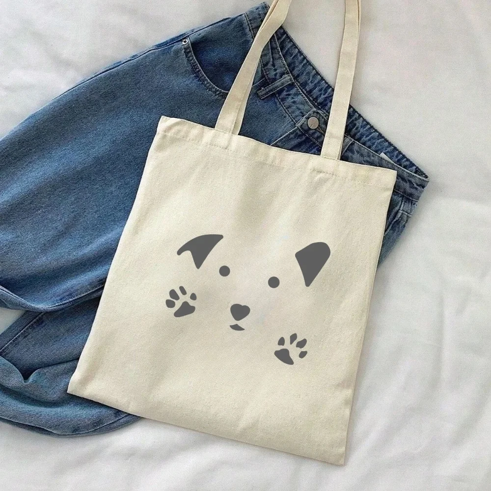 Dog Print Canvas Tote Bag - Cream and Gray